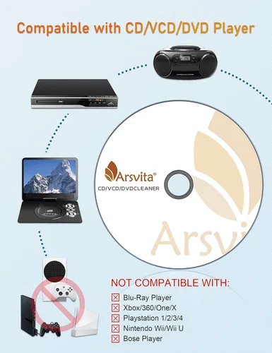 Vista 4 de Arsvita Kit de Disco Limpiador de Lentes Láser para Reproductor de CD/VCD/DVD, Seguro y Eficaz, ARCD-04 con sistema de limpieza de doble cepillo