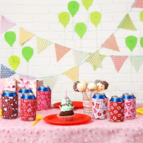 Vista 6 de Zhehao 24 fundas enfriadoras de latas de neopreno de 12 onzas para el día de San Valentín, con aislamiento de labios, colorido y divertido enfriador