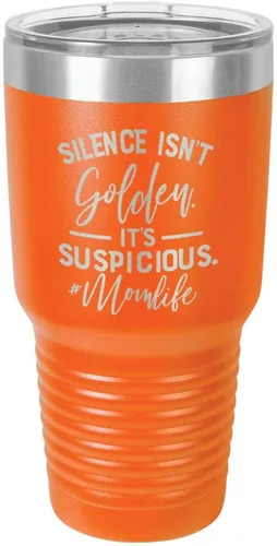 Vista 11 de SILENCE ISN'T GOLDEN ITS SUSPICIOUS - Vaso con tapa superior deslizante y pajita (acero inoxidable, taza de viaje), Gris