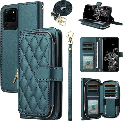 Vista 29 de Funda de Cartera para Samsung Galaxy S20 FE 5G de 6.5 Pulgadas con Correa para Muñeca, Billetera con Cremallera y más de 9 Ranuras para Tarjetas