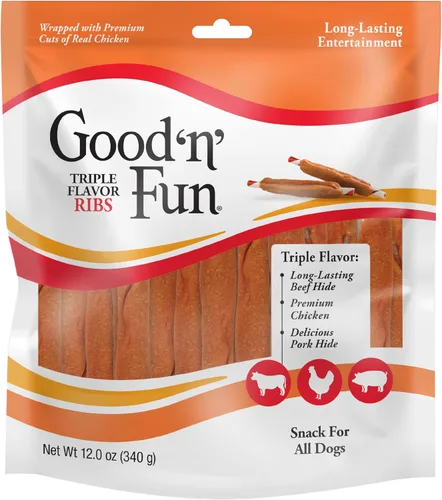 Vista 11 de Good 'n' Fun Masticables de Costillas de Triple Sabor para Todos los Perros, 12 Onzas, Consiente a tu Perro con Masticables de Larga Duración Hechos