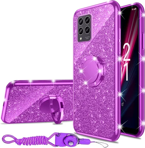 Vista 35 de nancheng Funda de teléfono para TCL A3X (A600DL), funda para Alcatel TCL A3X niñas y mujeres, bonita funda de silicona transparente con purpurina