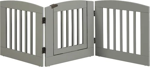 Vista 4 de BarkWood Pets - Puerta independiente para mascotas con puerta de paso y tres paneles de madera plegables de 24 pulgadas de ancho x 24 pulgadas
