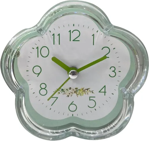 Vista 12 de Reloj despertador, lindo reloj despertador en forma de flor, silencioso, de bajo ruido, transparente, pequeño reloj despertador para sala de estar