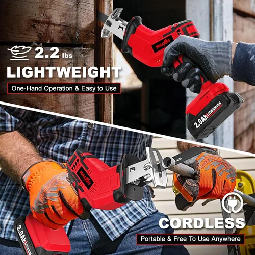 Vista 2 de FULLYEA Reciprocating Saw Cordless, 0-3500 SPM Power Reciprocating Saws with 4 Blades & 2 Batteries, Tool‑Free Blade Change, Electric Handheld Saw