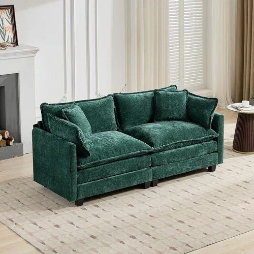 Vista 264 de Sofá seccional modular verde de 111.5", sofás seccionales grandes de 3 plazas para sala de estar, sofá nube oversized de tela chenille con otomana