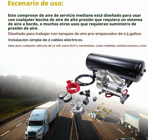 Vista 6 de Sistema de aire a bordo de servicio medio/kit compresor 150 PSI 12V con tanque de bocina de tren/aire de 2,5 galones (9,5 litros)
