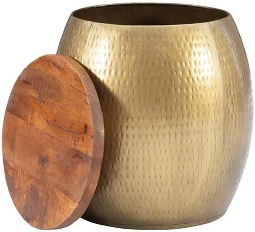 Vista 5 de Home Square Mesa auxiliar de metal y madera con almacenamiento en oro - Juego de 2