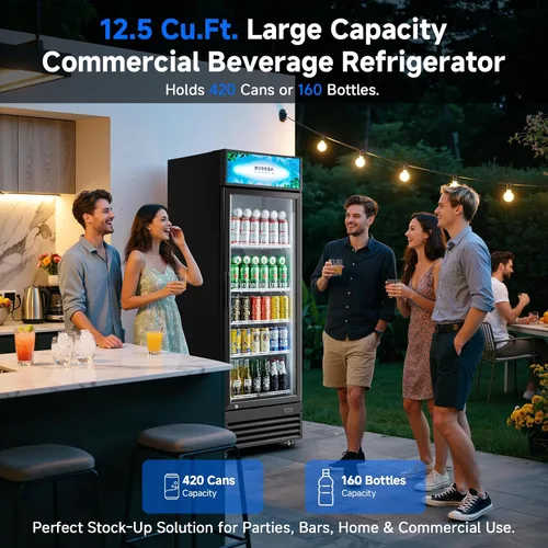 Vista 4 de BODEGACOOLER Refrigerador Comercial de Bebidas, 12.5 Pies Cúbicos Refrigerador Comercial Merchandiser Negro, Luz LED/Estantes Ajustables