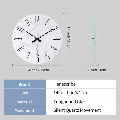 Vista 7 de Relojes de pared de vidrio de 14 pulgadas para decoración de sala de estar, relojes de pared decorativos que funcionan con pilas, relojes de cocina