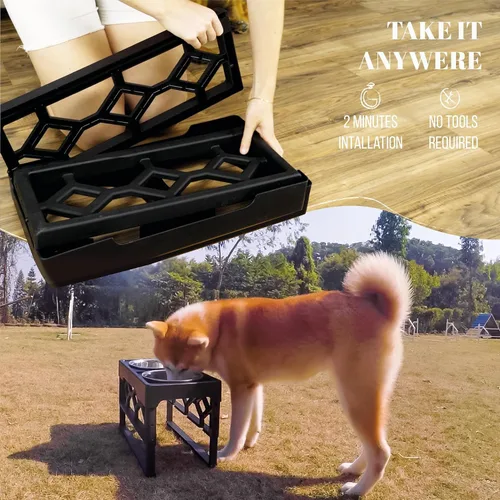 Vista 6 de AVERYDAY Cuencos pequeños elevados para perros, 4 alturas ajustables con 2 cuencos de acero inoxidable para alimentos y agua, estación de Soporte