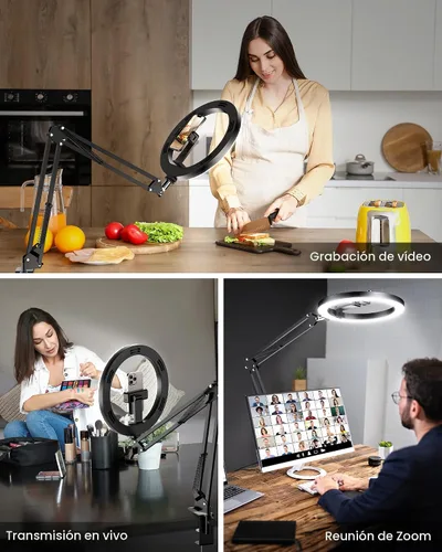 Vista 3 de Soporte de Montaje de Teléfono con Cámara Aérea y Anillo de Luz Mejorado para Escritorio, Evershop Luz para Selfie de 10" con Trípode para iPhone