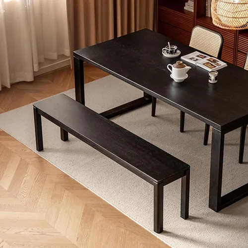 Vista 5 de Banco de comedor 100% madera maciza de 47.2'', banco largo de madera de roble para mesa de comedor, pie de cama, entrada, pasillo, respaldo de sofá