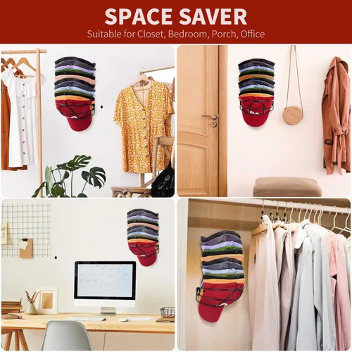 Vista 3 de Livelab Soporte de pared para sombreros, [paquete de 2] organizador de sombreros de metal para gorras de béisbol, soporte para gorras de Negro