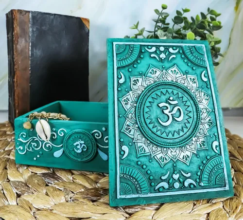Vista 2 de Ebros Feng Shui Zen Buddha Ohm Símbolo Sagrado Lotus Mandala Flor Caja Decorativa Almacenamiento Stash Bisutería Tarot Talismán Feng Shui Acento