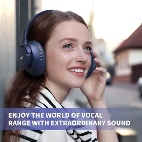 Vista 6 de KVIDIO Auriculares Bluetooth, auriculares inalámbricos con micrófono, tiempo de funcionamiento de 65 horas, auriculares sobre la oreja
