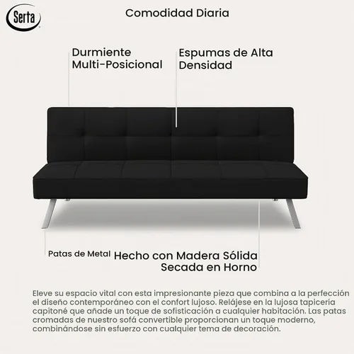 Vista 9 de Colección Serta Rane - Sofá convertible, 66.1 de largo x 33.1 de ancho x 29.5 de alto, negro