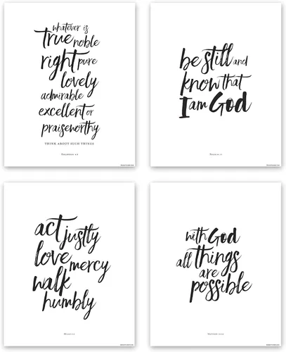 Vista 6 de Scripture - Arte de pared – Pinceles de caligrafía con versículos bíblicos, juego de 4 – Decoración cristiana para el hogar para sala de estar