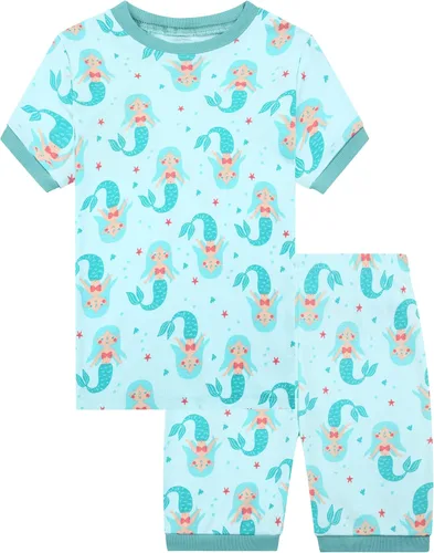 Vista 3 de Benaive Girls Summer Pajamas 4 Pieces 100% Cotton Girls PJs Short Sets Kids Sleepwear Size 2T-12 Years