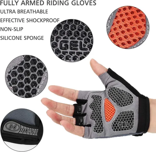 Vista 2 de Accmor Guantes de ciclismo para hombres y mujeres, guantes de bicicleta de medio dedo, guantes de bicicleta MTB, guantes antideslizantes que