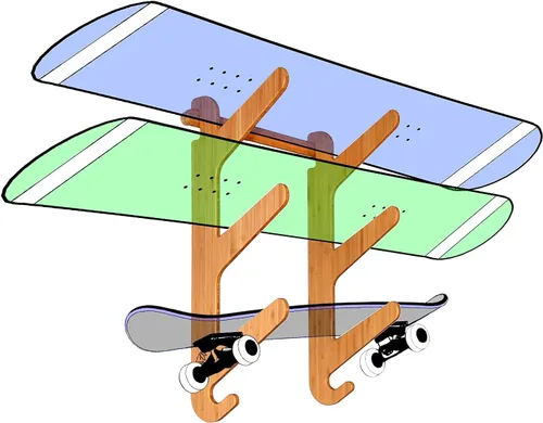 Vista 15 de Grassracks Soporte de pared para snowboard y monopatín de bambú y abedul, serie Moloka`i
