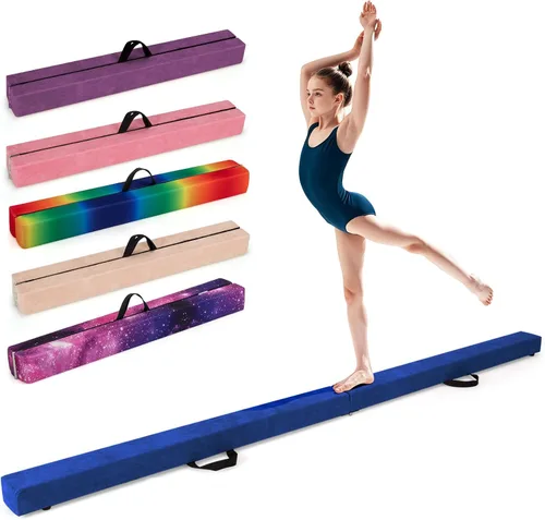 Vista 17 de Giantex Haz de equilibrio de 7/8/9 pies, haz de gimnasia plegable con asas de transporte, base de goma antideslizante para niños, haz de gimnasia
