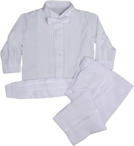 Vista 5 de Conjunto de traje clásico de 5 piezas de polialgodón blanco formal para bebés niños con cola