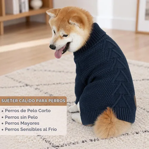 Vista 2 de Cyeollo - Suéter de punto cálido de manga larga para perros pequeños y 1# Azul marino
