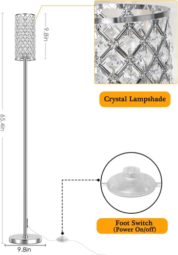 Vista 6 de Lámparas de pie de cristal – Moderna lámpara de pie plateada con 3 bombillas LED CCT para decoración elegante del hogar, sala de estar y dormitorio