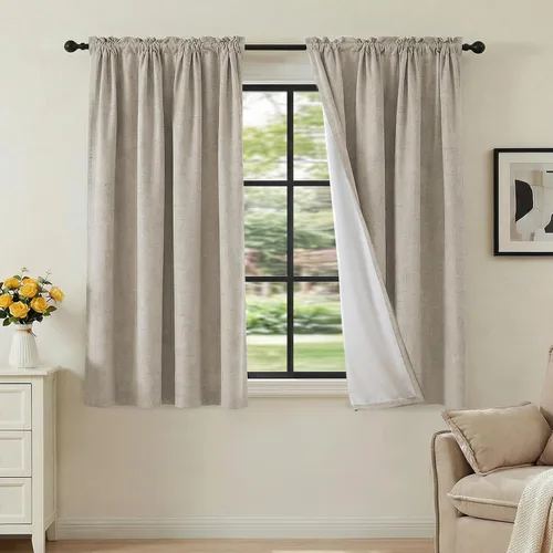 Vista 42 de H.VERSAILTEX Cortinas 100% opacas con aspecto de lino para dormitorio, bloqueo de luz completa, bolsillo para barra, cortinas de ventana gruesas
