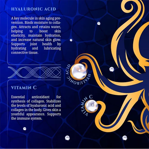 Vista 7 de Cápsulas de péptidos de colágeno marino con ácido hialurónico, coenzima Q10, vitamina C - Preservan la belleza y la juventud - Promueven la piel