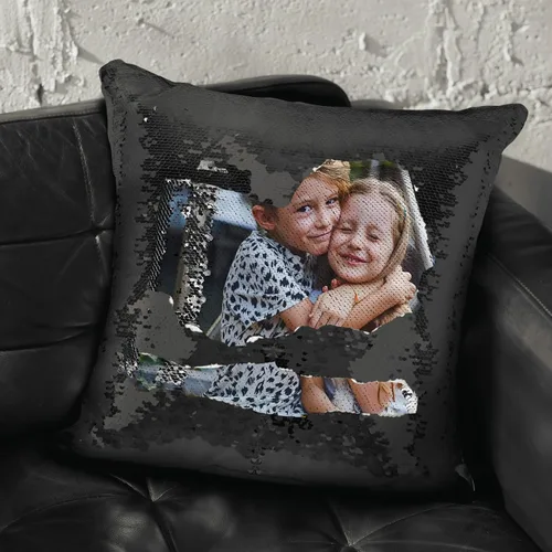 Vista 7 de Funda de almohada mágica reversible personalizada, diseño de fotos de lentejuelas, impresión de un solo lado, funda de almohada para fotos