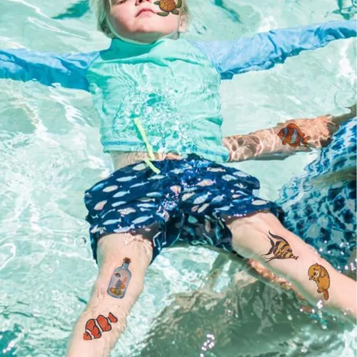 Vista 5 de CHARLENT 120 estilos de purpurina bajo el mar criatura temporal tatuajes para niños suministros de fiesta – Tatuajes de criaturas marinas para niños