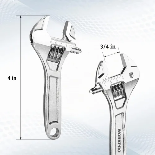 Vista 4 de WORKPRO - Llave ajustable de 4 pulgadas de servicio pesado con escala imperial y métrica, llave premium de acero Cr-V, cromada