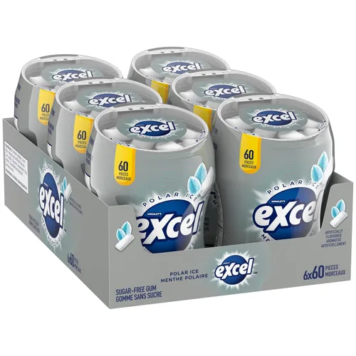 Vista 4 de Goma de mascar Excel sin azúcar, hielo polar, botella de 60 unidades, 6 unidades {Importado de Canadá}