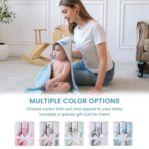 Vista 7 de Softan Juego de 6 toallas y paños con capucha para bebé, 28 x 28 pulgadas, ultra suaves y absorbentes, para recién nacidos, niños y niñas