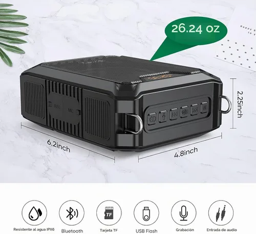 Vista 6 de SHIDU 30W Amplificador de voz con micrófono inalámbrico y auriculares de micrófono IPX6 Waterproof Amplifier Wireless & Wired Microphone Bluetooth