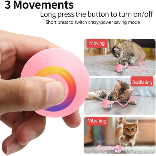 Vista 5 de Juguete interactivo rosa para gatos, juguetes para gatos adultos en movimiento automático para gatos adultos aburridos de interior, rodamiento