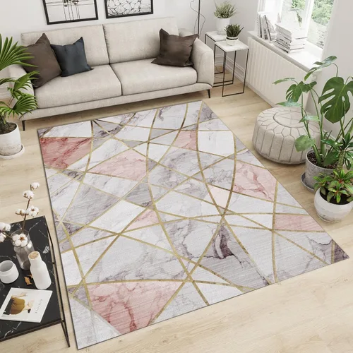 Vista 3 de Alfombra minimalista de lujo con diseño geométrico para sala de estar, alfombra moderna con estampado de mármol rosa dorado, alfombra rectangular