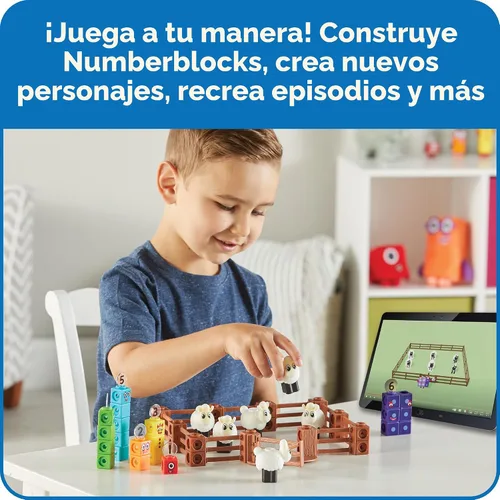 Vista 3 de hand2mind Numberblocks Sheep Farm MathLink - Juego de actividades de aprendizaje preescolar, juego de granja, bloques de conteo, juguetes