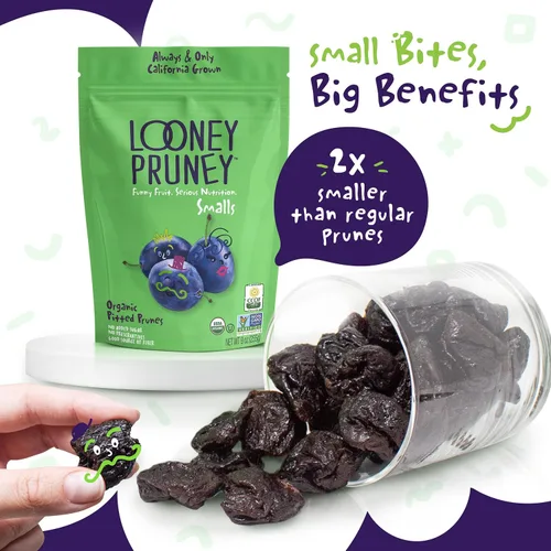 Vista 3 de Looney Pruney Smalls Fruit Snacks Ciruelas pasas naturalmente dulces Paquetes de aperitivos de frutas orgánicas para niños y adultos Alimentos