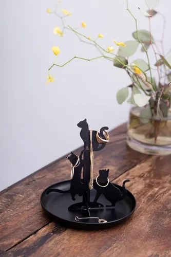 Vista 6 de Kikkerland Black Cats - Organizador de viaje portátil de acero metálico compacto de mano, soporte de almacenamiento para accesorios, para pulseras