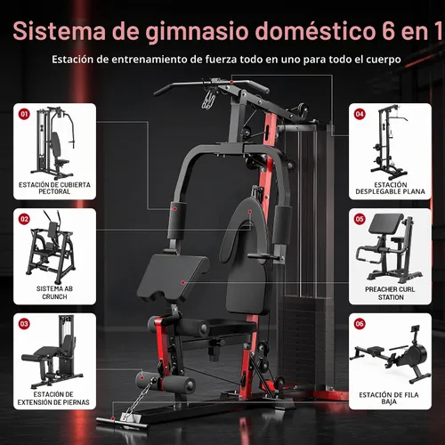 Vista 2 de Sistema de gimnasio en casa con pila de peso de 160 libras, estación de entrenamiento multifuncional todo en uno, sistema de entrenamiento de fuerza
