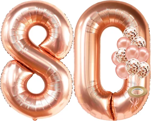 Vista 14 de KatchOn, Globo gigante de oro rosa del número 10 – 40 pulgadas Globo de oro rosa 10 con globos de confeti Decoraciones de 10 cumpleaños de oro