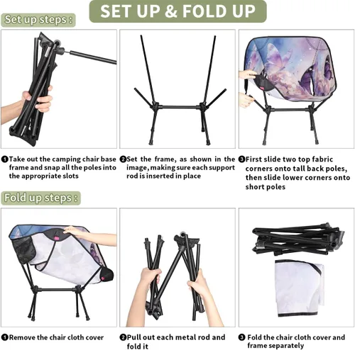 Vista 7 de Dreamy Purple Butterfly Flower Camping Chair - Portable Outdoor Folding Chair,Steel Tube X-Shaped Support,Comes with Side Storage Bags,Suitable for