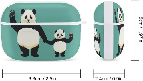 Vista 2 de Funda para Airpods Pro con estampado de pandas con llavero de protección completa, duradera, a prueba de golpes, funda rígida de PC para Apple