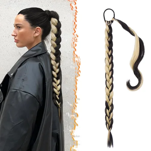 Vista 49 de Barsdar Extensión de 26 Pulgadas de Cola de Caballo Trenzada Larga con Banda Elástica - Extensiones de Cabello en Cola de Caballo Recta y Elegante