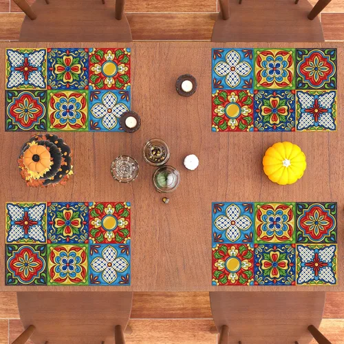 Vista 6 de Rvsticty Juego de 4 manteles individuales de talavera mexicana de cerámica del Cinco de Mayo, adornos étnicos folclóricos mexicanos, decoraciones