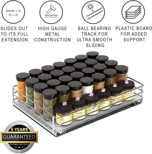 Vista 2 de Organizador de especias extraíble para gabinete – resistente cromado deslizante para especias 14 in de ancho x 10 3/8 in de profundidad x 2 1/8 in