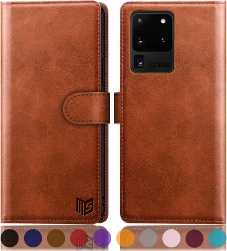 Vista 9 de SUANPOT Funda de cuero tipo cartera para Samsung Galaxy S20 Ultra de 6.9 pulgadas (NON S20/S20+), con tarjetero RFID con tarjetero de crédito RFID